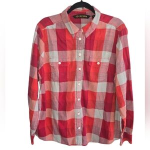Harley-Davidson Unisex Red Plaid Button-Up Shirt PTP 24" LENGTH 28"
